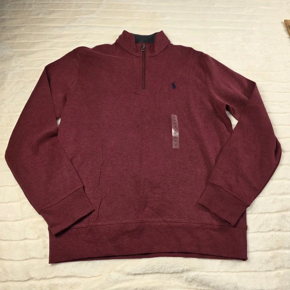 Polo Ralph Lauren Luxury Jersey Quarter Zip Pullover Sweater Mens M Burgandy